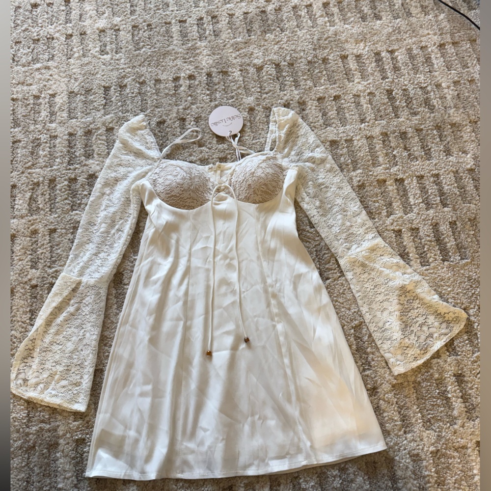 Ti Amo Lace Bust Long Sleeve Mini Dress White Saints & Secrets